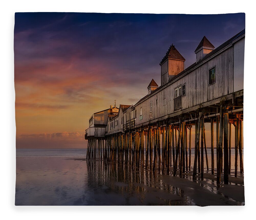 Old Orchard Beach Fleece Blanket featuring the photograph Old Orchard Beach Pier Sunset by Susan Candelario