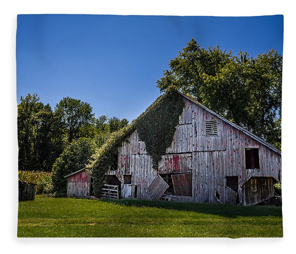 Art Fleece Blanket featuring the photograph Old Red Barn by Ron Pate