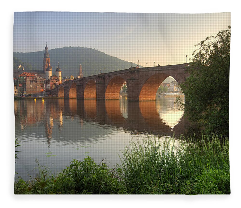 Neckar River Fleece Blanket featuring the photograph Old Town Reflection by Richard Fairless