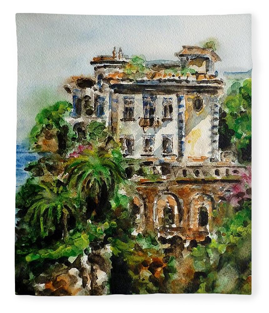Italy Fleece Blanket featuring the painting Old Villa in Italy by Zaira Dzhaubaeva