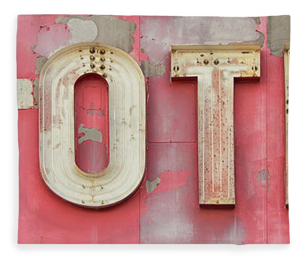 Panoramic Fleece Blanket featuring the photograph Old Weathered Motel Neon Sign by Steinphoto