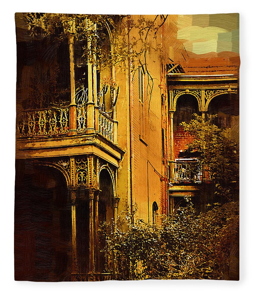 Victorian Fleece Blanket featuring the painting New Orleans Victorian by Kirt Tisdale