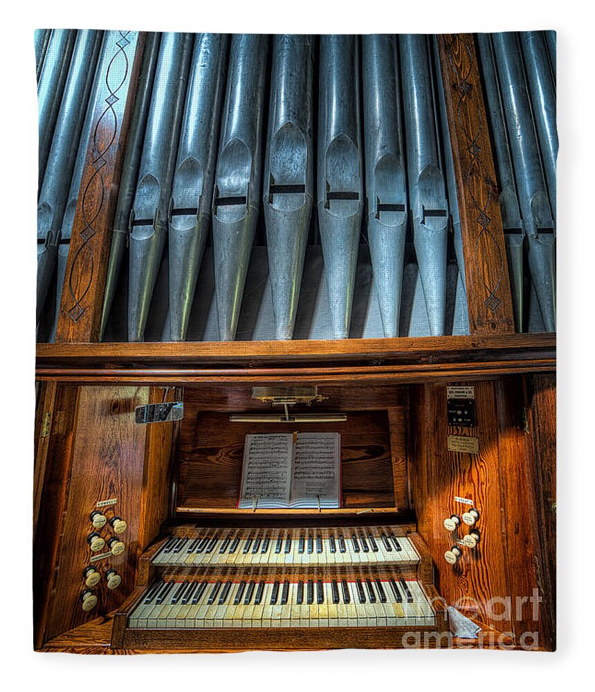 Church Organ Fleece Blanket featuring the photograph Olde Church Organ by Adrian Evans