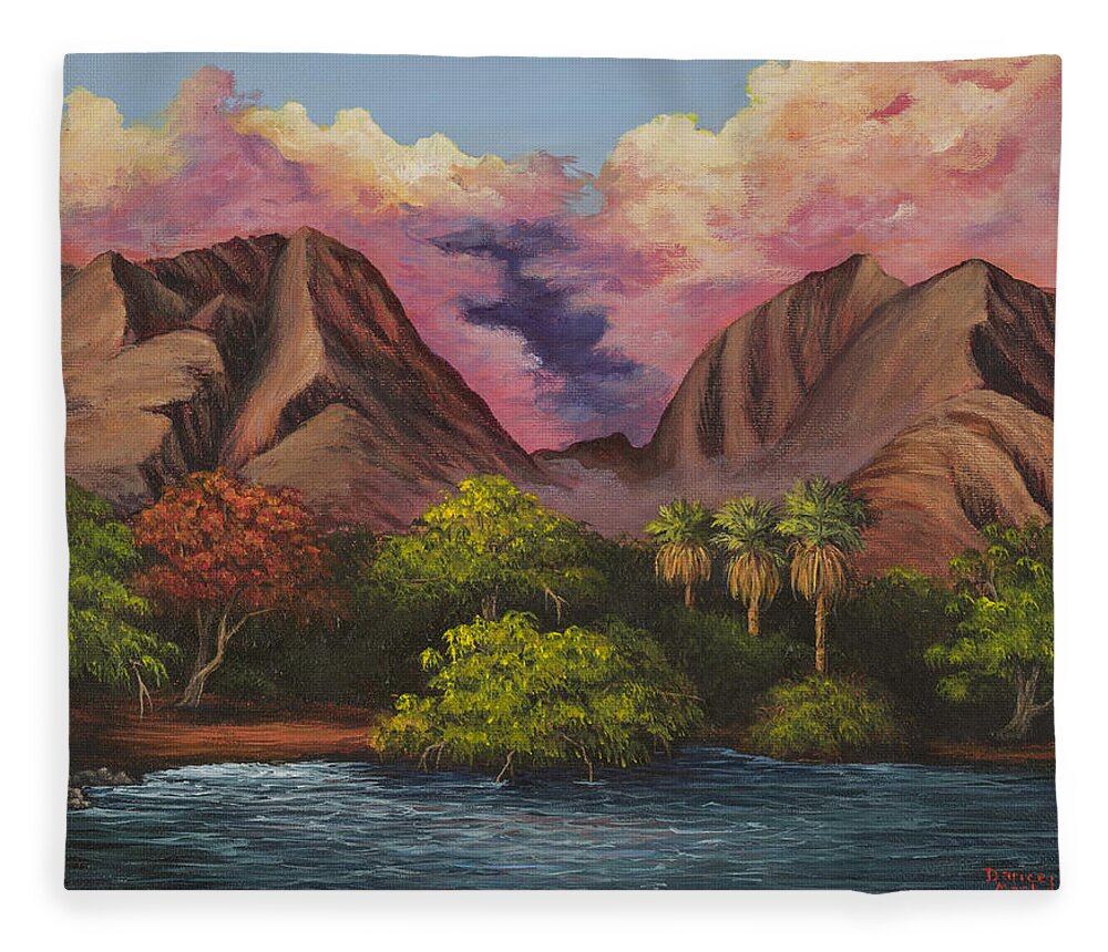 Landscape Fleece Blanket featuring the painting Olowalu Valley by Darice Machel McGuire