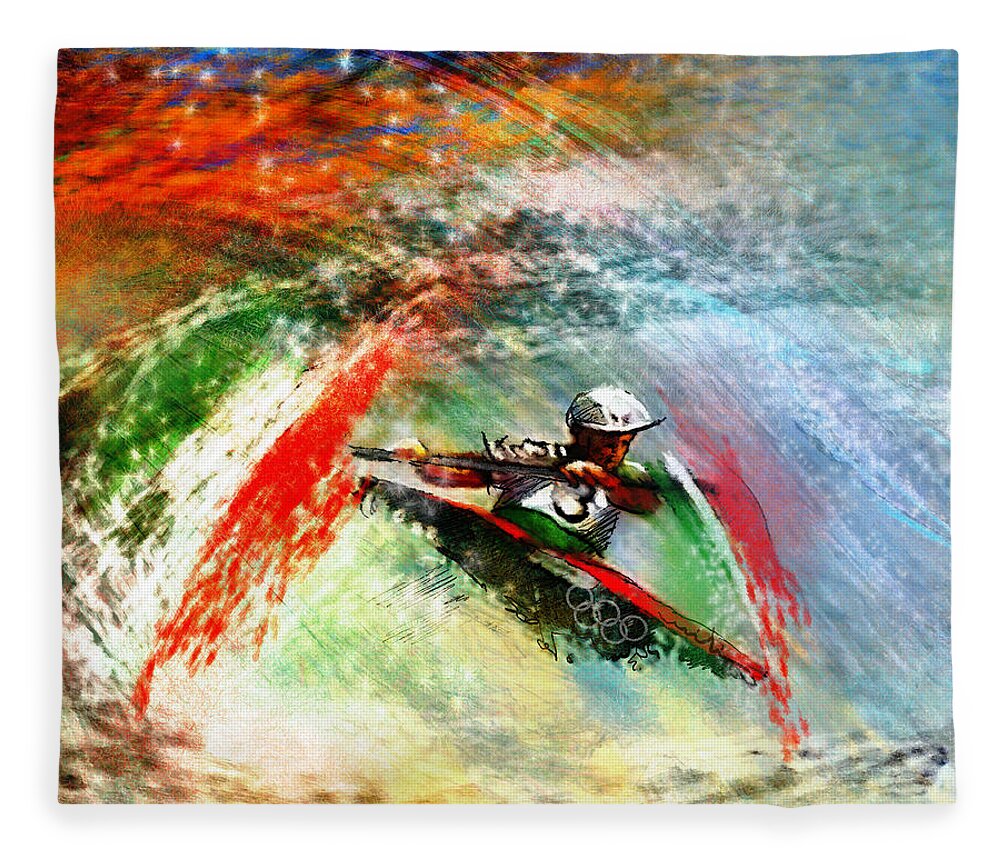 Sports Fleece Blanket featuring the painting Olympics Kayaking 02 by Miki De Goodaboom