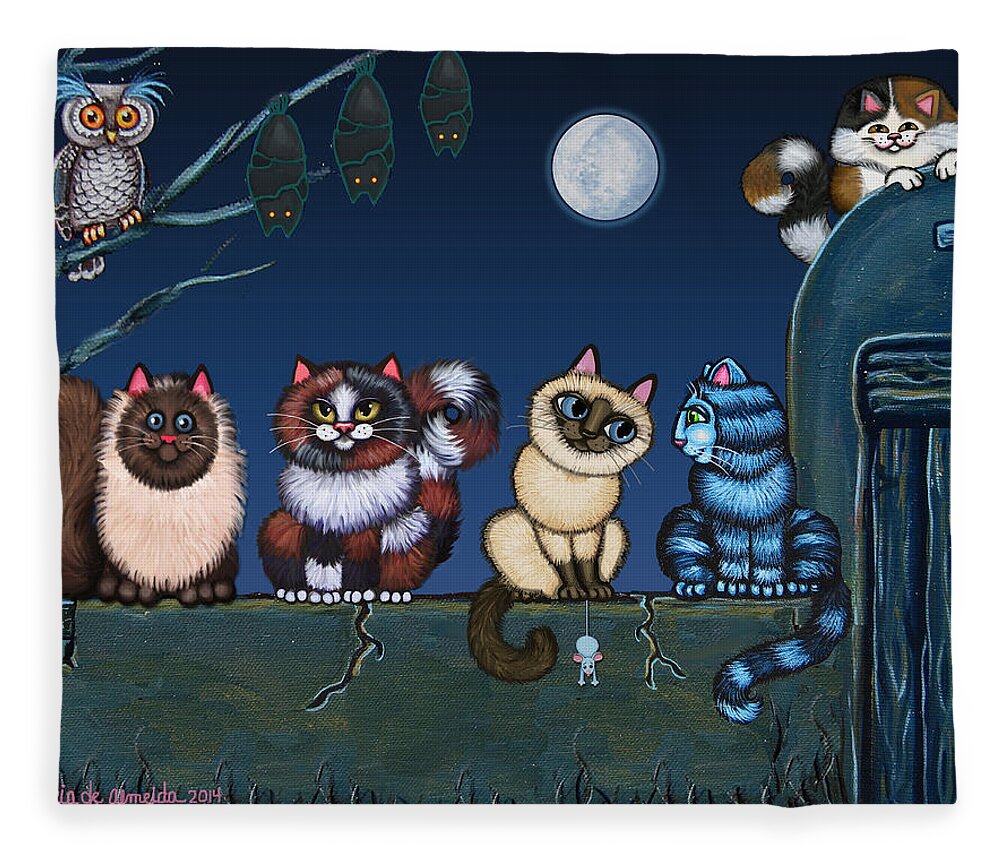 Cat Fleece Blanket featuring the painting On An Adobe Wall by Victoria De Almeida
