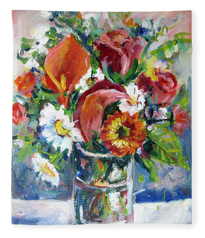 Flowers Fleece Blanket featuring the painting On Board Infinity by Ingrid Dohm