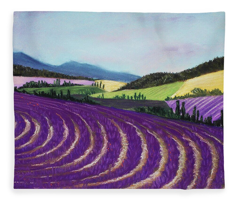 Interior Fleece Blanket featuring the painting On Lavender Trail by Anastasiya Malakhova