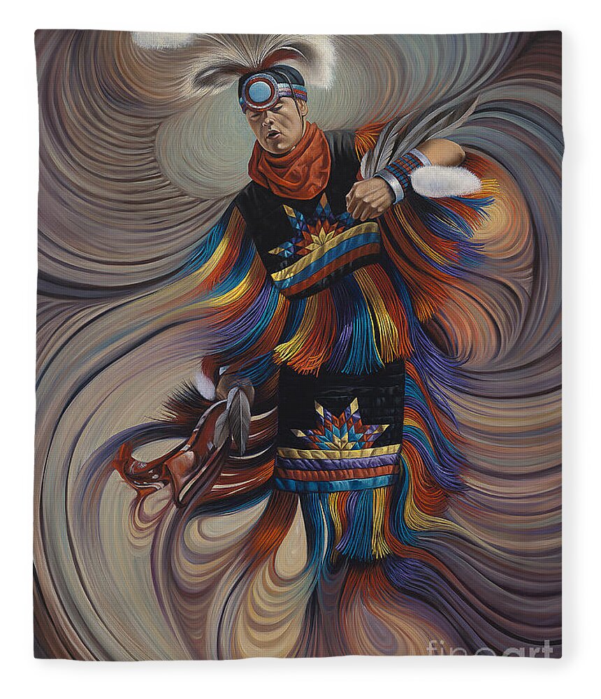 Native-american Fleece Blanket featuring the painting On Sacred Ground Series II by Ricardo Chavez-Mendez