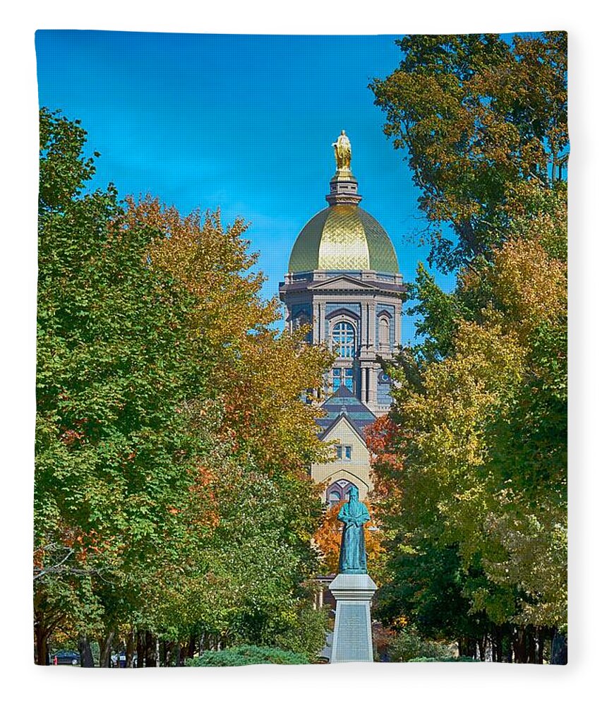 University Of Notre Dame Fleece Blanket featuring the photograph On the Campus of the University of Notre Dame by Mountain Dreams