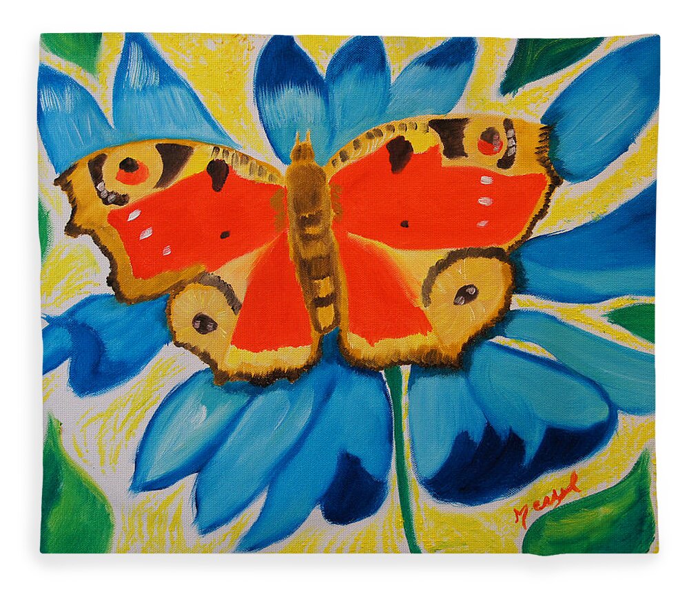 Butterfly Fleece Blanket featuring the painting On Top of My World by Meryl Goudey