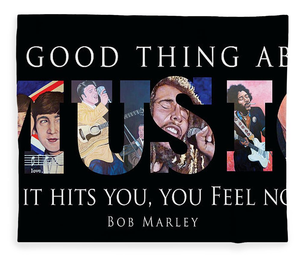 Beatles Fleece Blanket featuring the digital art One Good Thing About Music by Tom Roderick