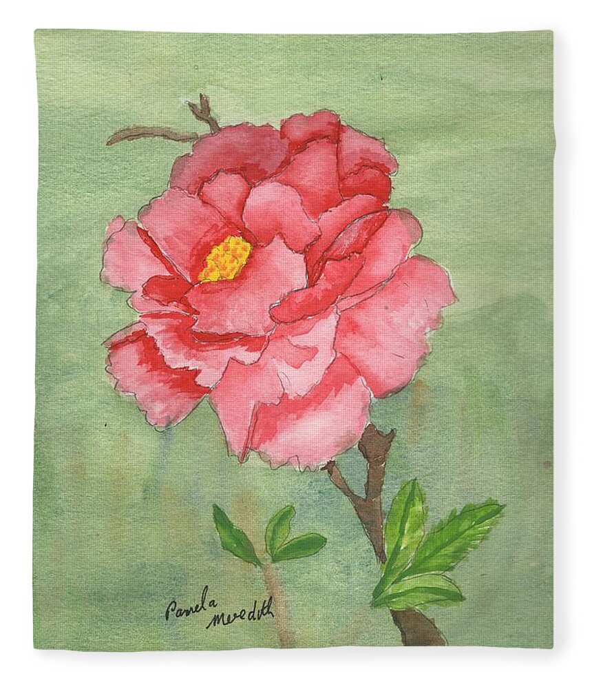 Ink Fleece Blanket featuring the painting One Rose by Pamela Meredith