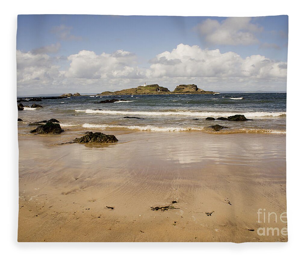 Fidra Lighthouse And Seashore Fleece Blanket featuring the photograph Only clouds from skies by Elena Perelman