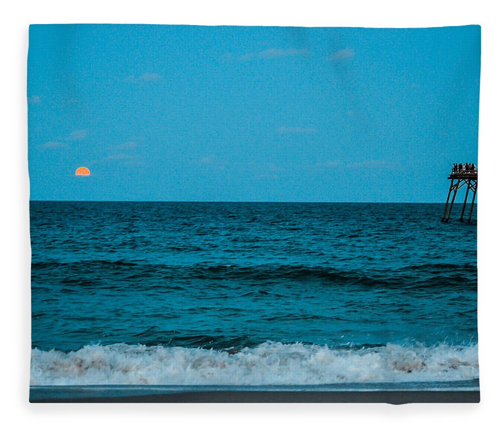 Beach Cottage Life Fleece Blanket featuring the photograph Orange Moon Rising by Mary Hahn Ward