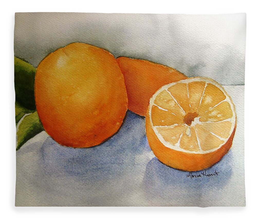 Oranges Fleece Blanket featuring the painting Oranges from the Tree by Maria Hunt