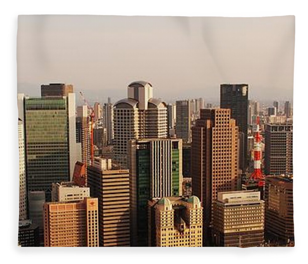 Panoramic Fleece Blanket featuring the photograph Osaka Skyline by Piero Damiani