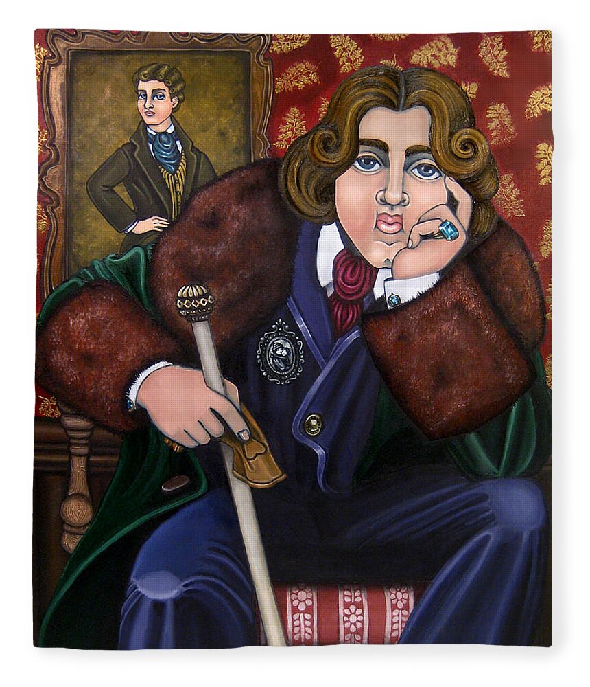 Hispanic Art Fleece Blanket featuring the painting Oscar Wilde and the Picture of Dorian Gray by Victoria De Almeida