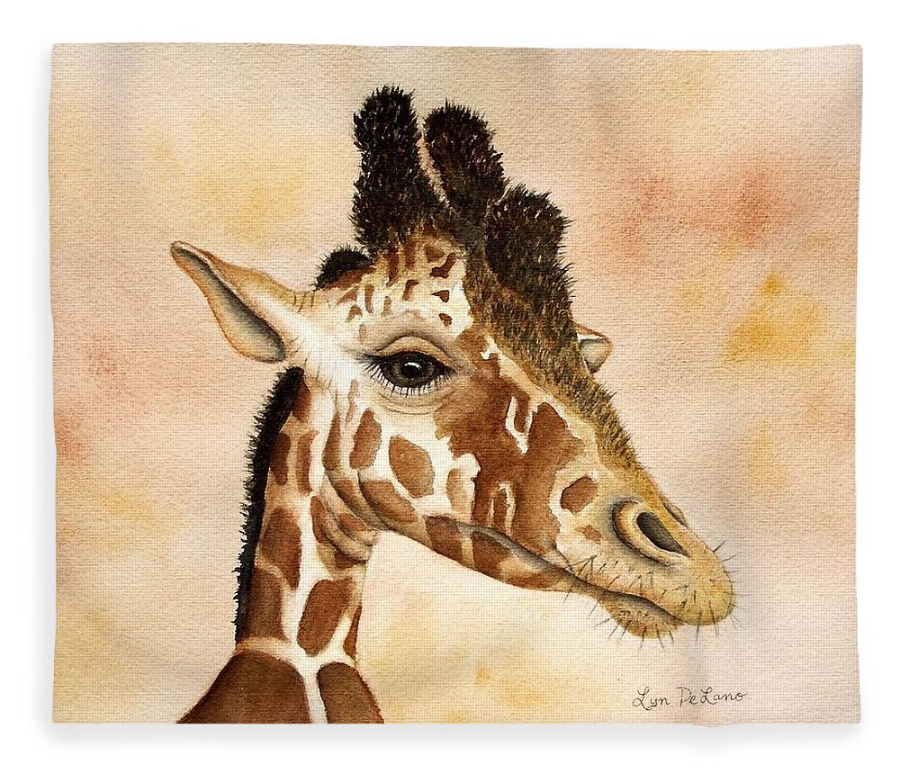 Giraffe Fleece Blanket featuring the painting Out of Africa's Giraffe by Lyn DeLano