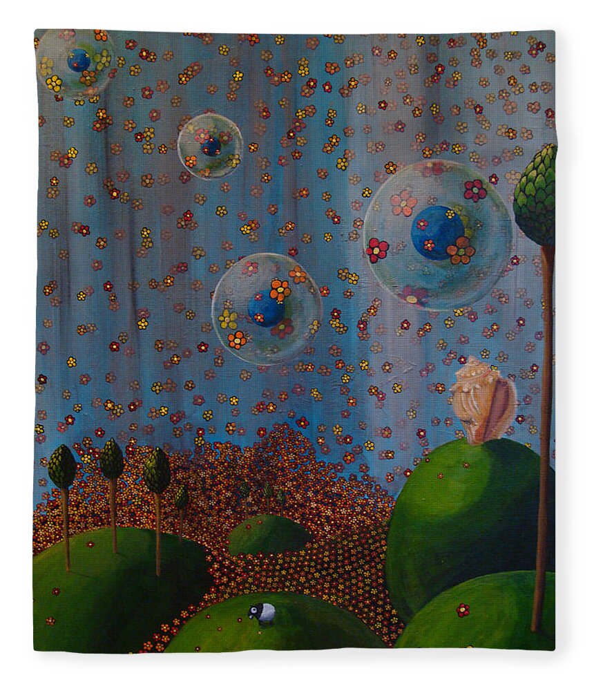Shell Fleece Blanket featuring the painting Out Of His Shell by Mindy Huntress