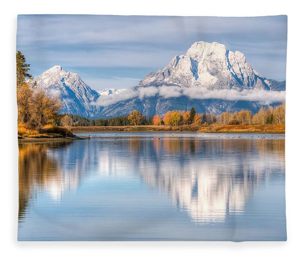 Landscape Fleece Blanket featuring the photograph Oxbow Bend Reflections 0076 by Kristina Rinell