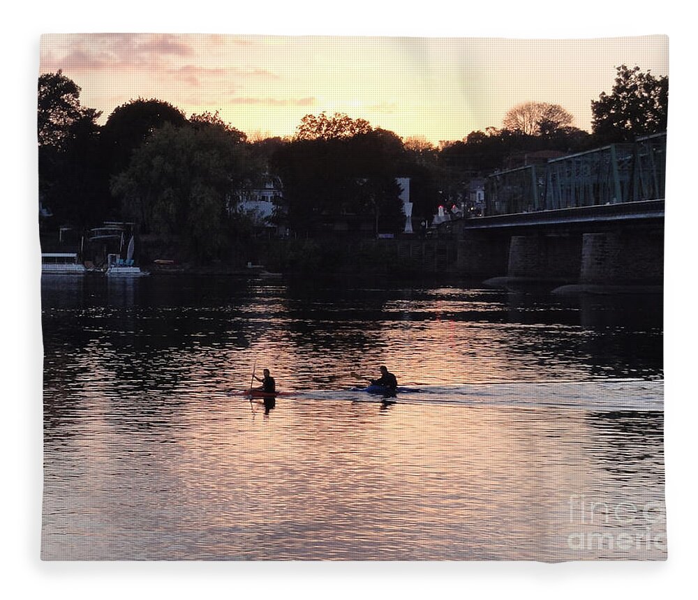 Boats Fleece Blanket featuring the photograph Paddling for Home by Christopher Plummer