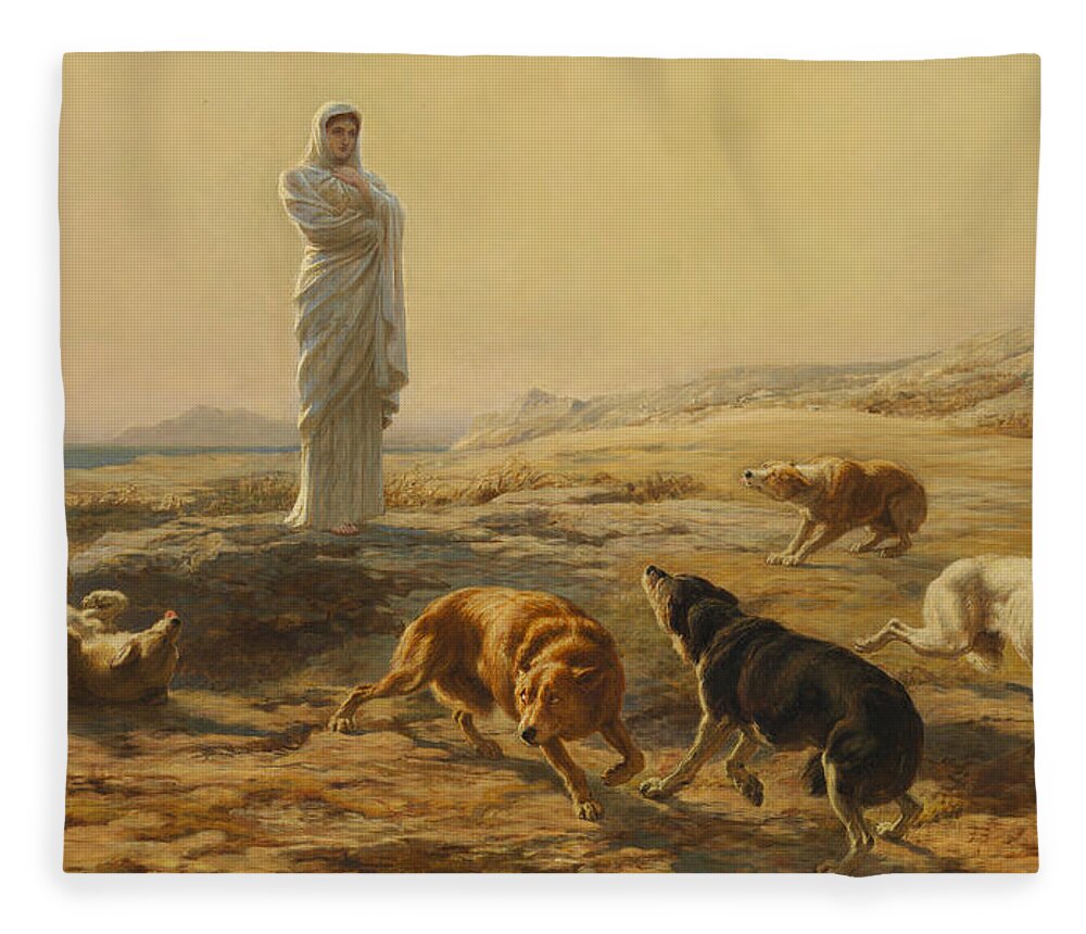 Briton Riviere Fleece Blanket featuring the painting Pallas Athena and the Herdsmans Dogs by Briton Riviere
