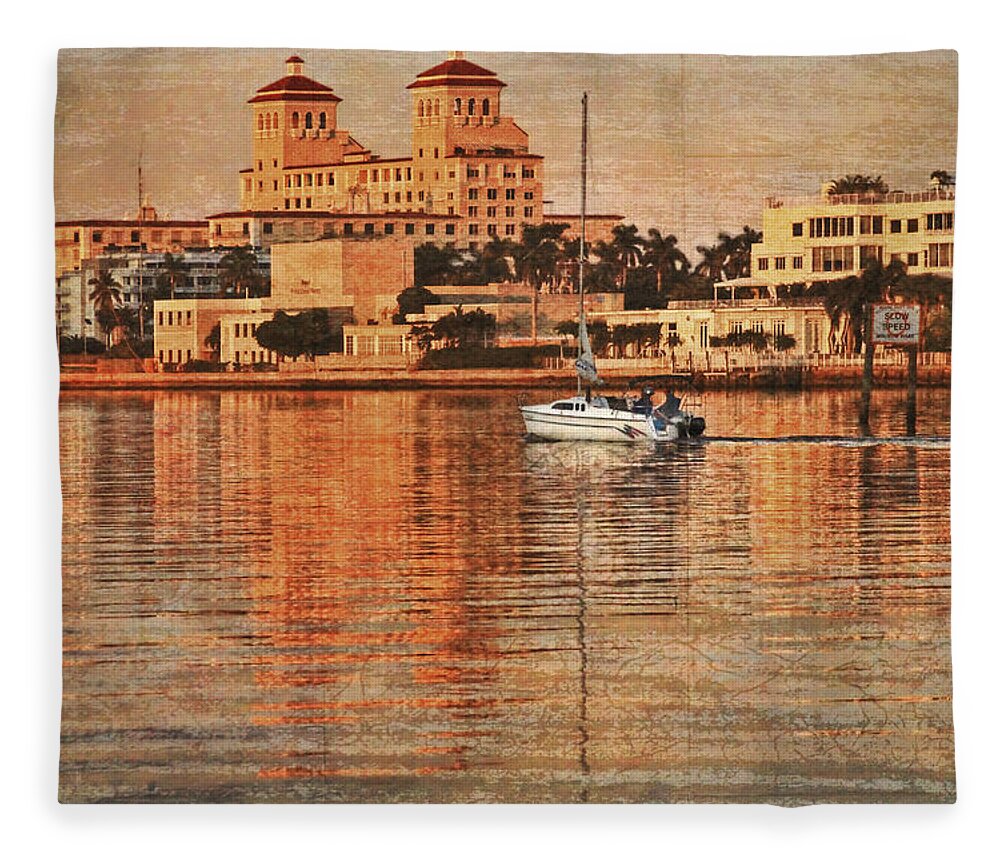 Boats Fleece Blanket featuring the photograph Palm Beach at Golden Hour by Debra and Dave Vanderlaan