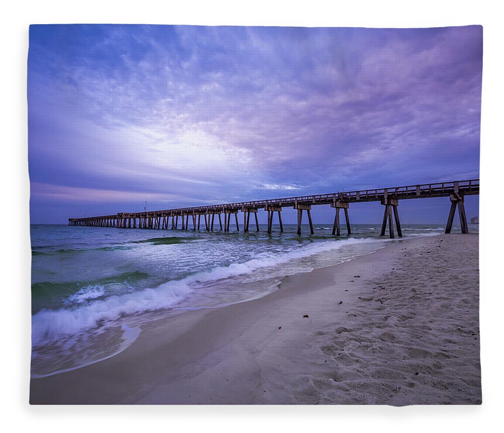 Beach Fleece Blanket featuring the photograph Panama City Beach Pier in the Morning by David Morefield