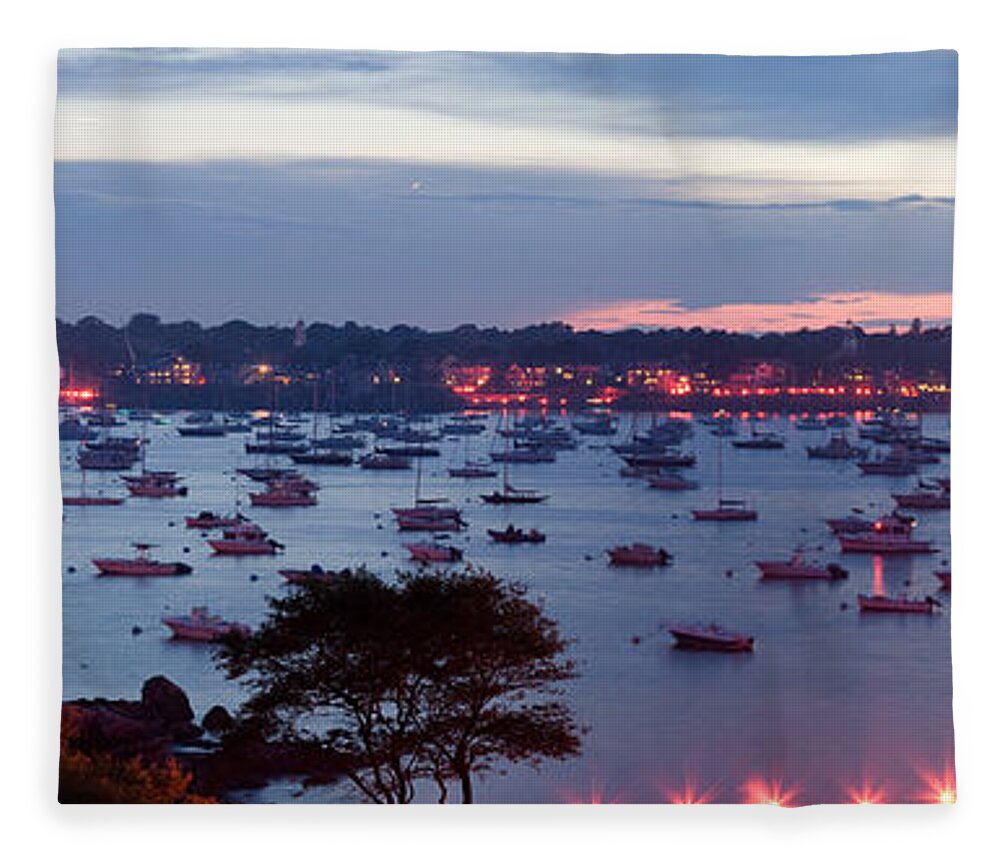 Marblehead Harbor Fleece Blanket featuring the photograph Panoramic of the Marblehead Illumination by Jeff Folger