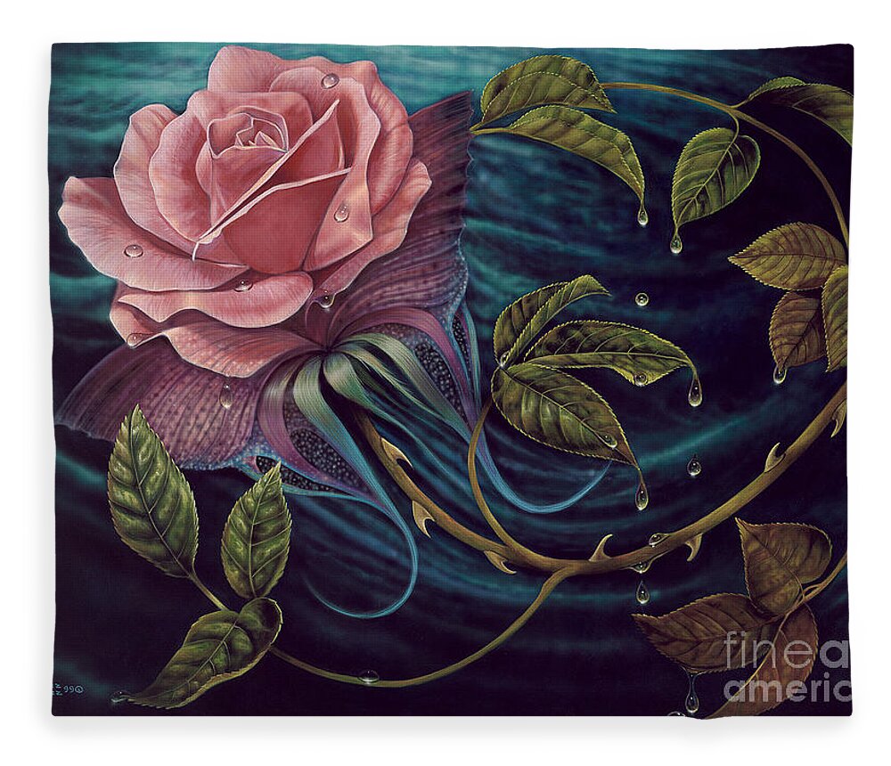 Rose Fleece Blanket featuring the painting Papalotl Rosalis by Ricardo Chavez-Mendez