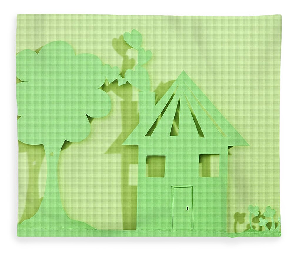 Environmental Conservation Fleece Blanket featuring the photograph Paper Cut Out Of House And Tree by Duel