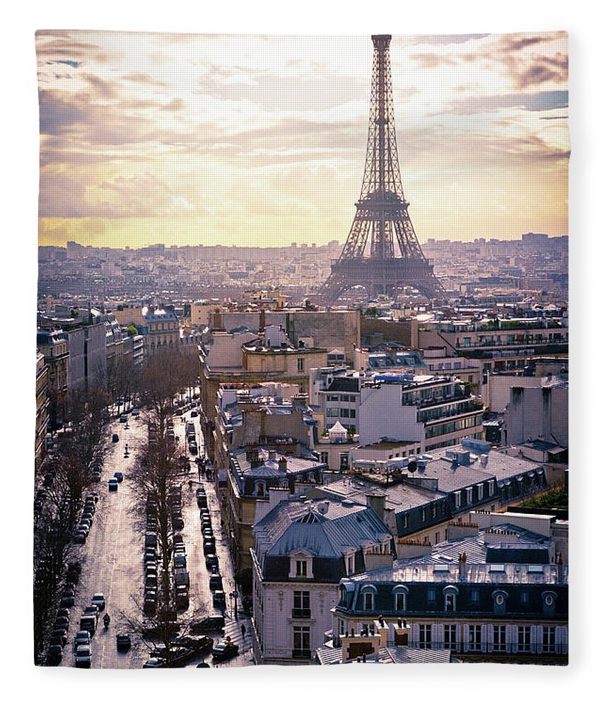 Avenue Fleece Blanket featuring the photograph Paris Cityscape, Eiffel Tower by Anouchka