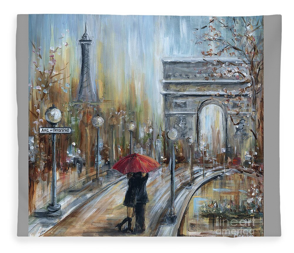 Paris Fleece Blanket featuring the painting Paris Lovers II by Marilyn Dunlap