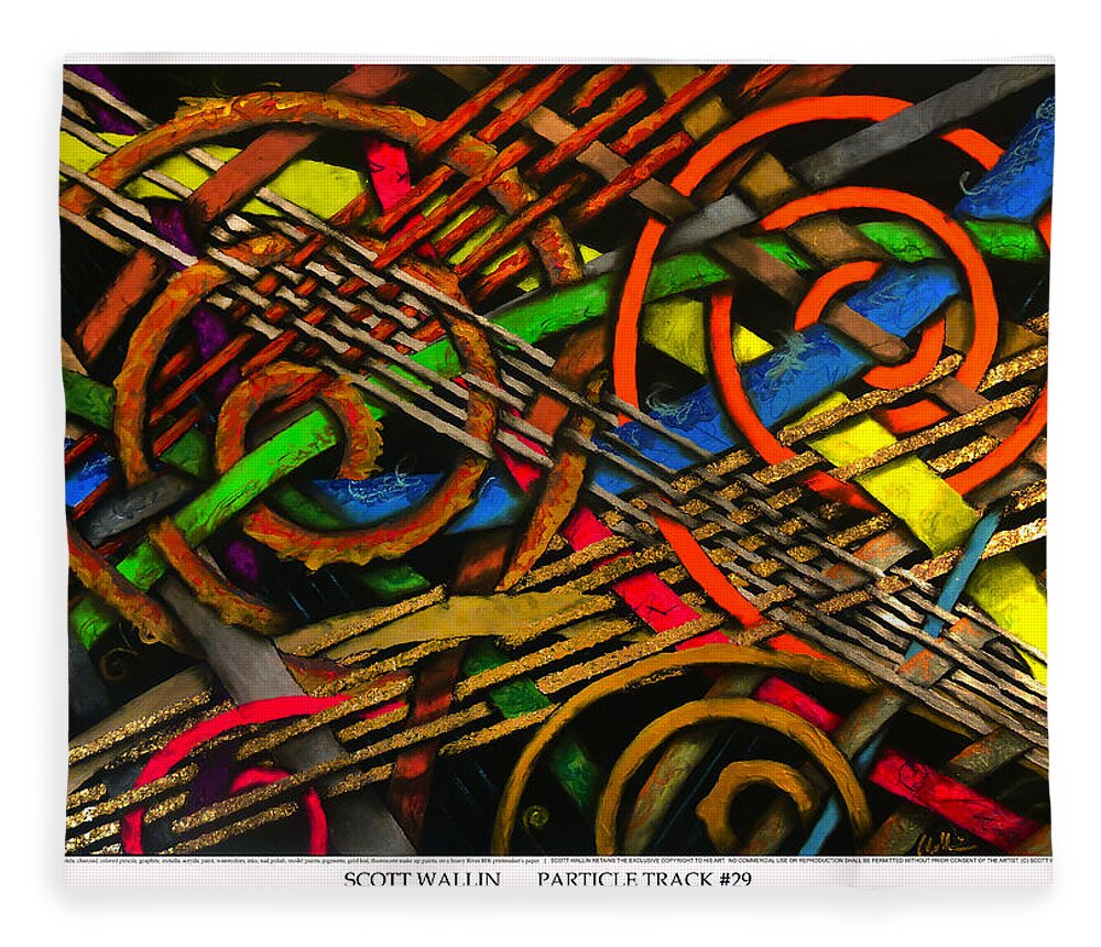 Brilliant Color Abstraction Fleece Blanket featuring the painting Particle Track Twenty-nine by Scott Wallin