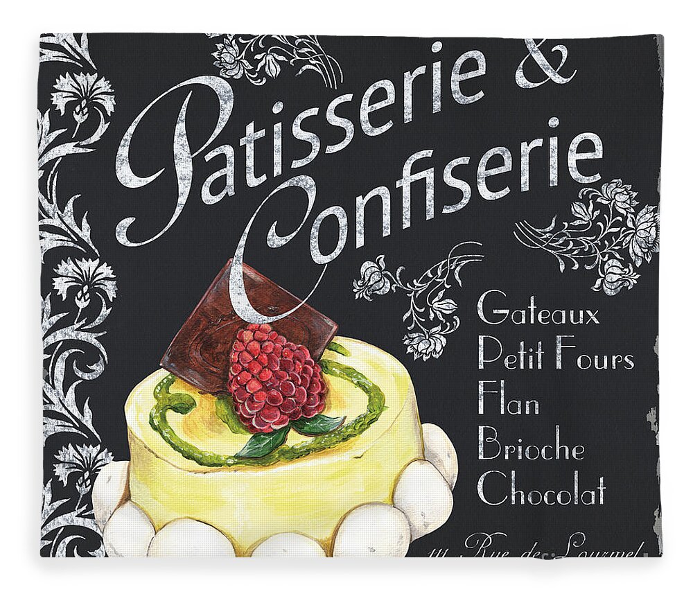 Macaroons Fleece Blanket featuring the painting Patisserie and Confiserie by Debbie DeWitt