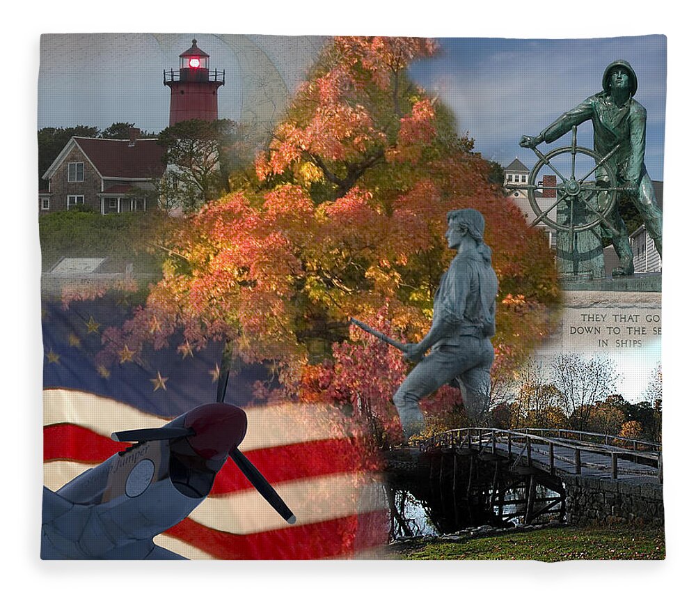 Concord Bridge Fleece Blanket featuring the photograph Patriotic Massachusetts by Jeff Folger