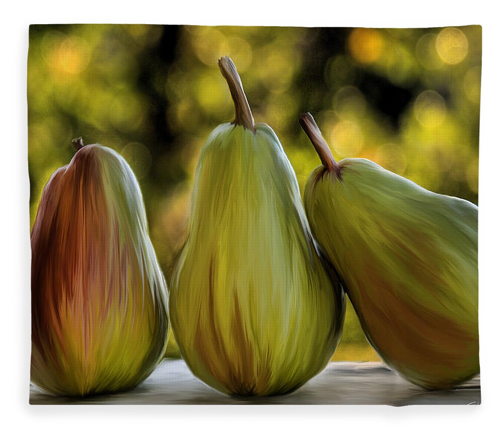 Art Fleece Blanket featuring the painting Pear Buddies by Sharon Beth