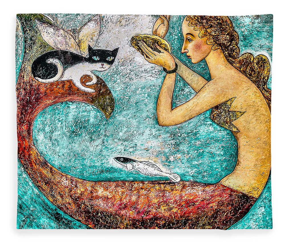 Mermaid Art Fleece Blanket featuring the painting Pearl by Shijun Munns