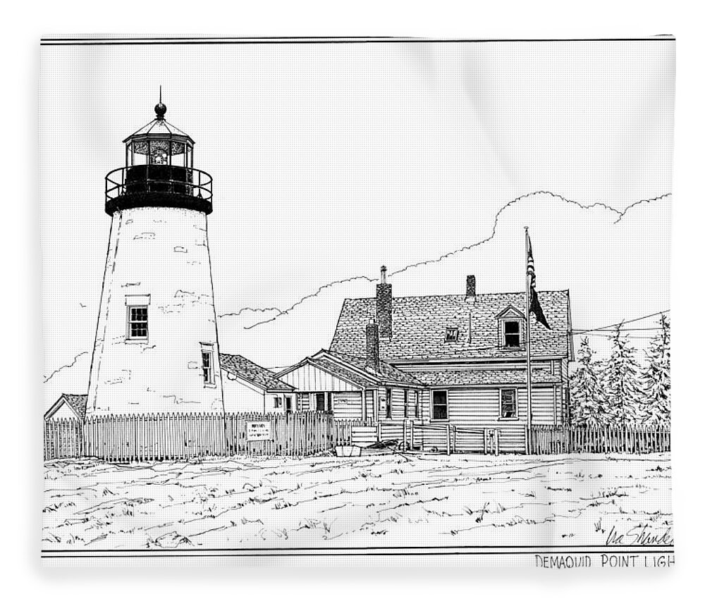 Pemaquid Point Lighthouse Fleece Blanket featuring the drawing Pemaquid Point Lighthouse by Ira Shander