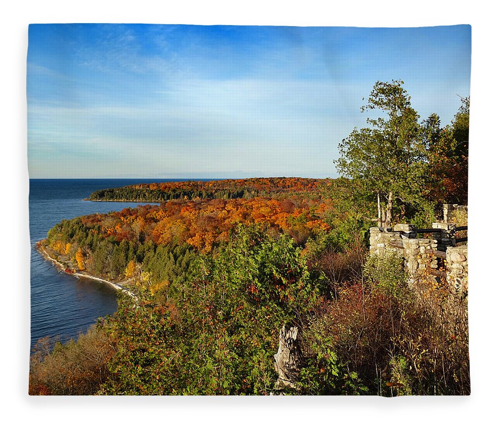 Peninsula State Park Fleece Blanket featuring the photograph Peninsula State Park Lookout in the Fall by David T Wilkinson