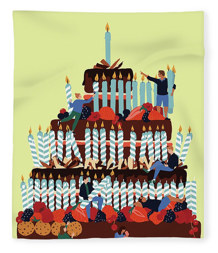 20-24 Years Fleece Blanket featuring the photograph People Decorating Huge Birthday Cake by Ikon Images