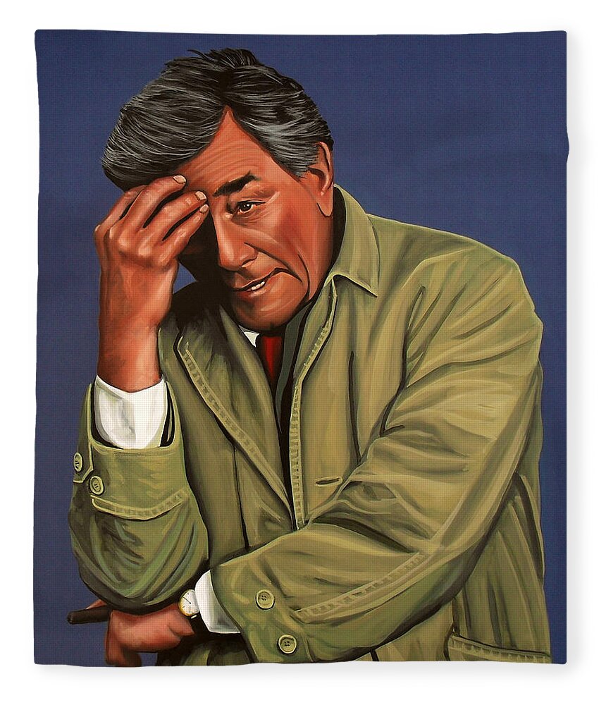 Peter Falk Fleece Blanket featuring the painting Peter Falk as Columbo by Paul Meijering