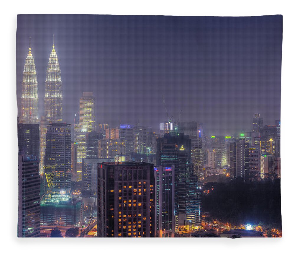 Outdoors Fleece Blanket featuring the photograph Petronas Twin Tower At Night by Www.imagesbyhafiz.com