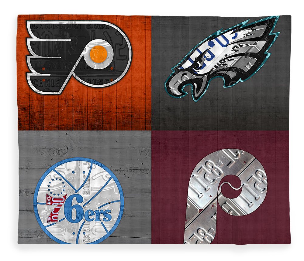 Philadelphia Sports Fan Recycled Vintage Pennsylvania License Plate Art Flyers  Eagles 76ers Phillies Fleece Blanket by Design Turnpike - Pixels