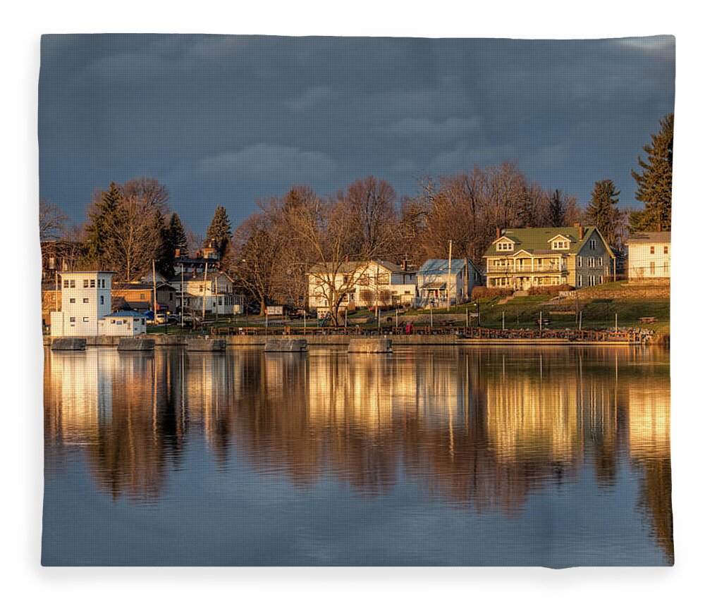 Phoenix Fleece Blanket featuring the photograph Reflection of a Village - Phoenix NY by Everet Regal