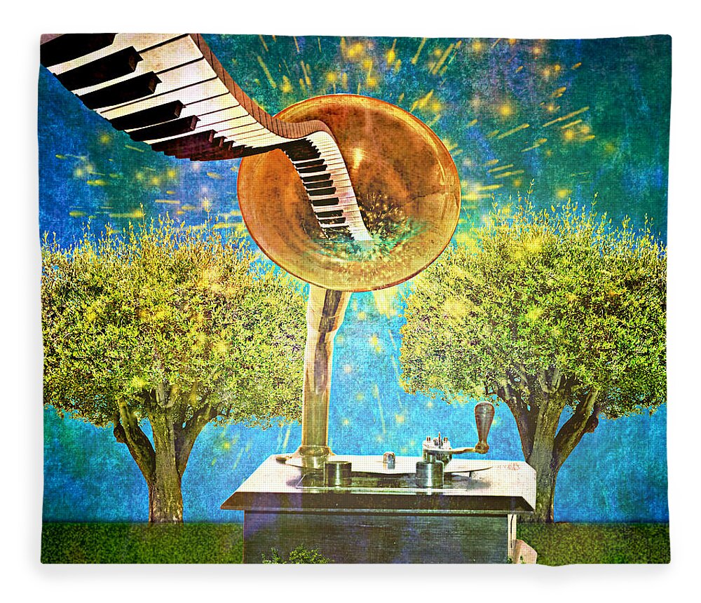 Phonograph Fleece Blanket featuring the digital art Phonograph Magic by Ally White
