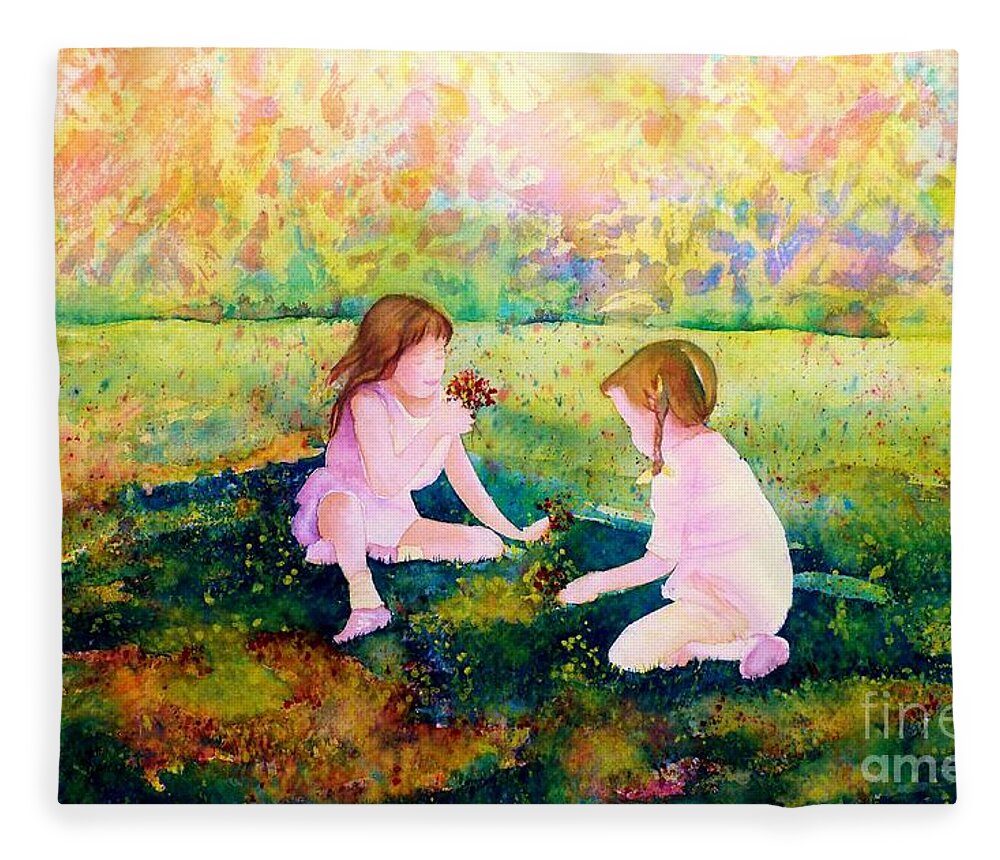 Paintings Of Westmount Fleece Blanket featuring the painting Picking Flowers In The Park Paintings Of Montreal Park Scenes Children Playing Carole Spandau by Carole Spandau
