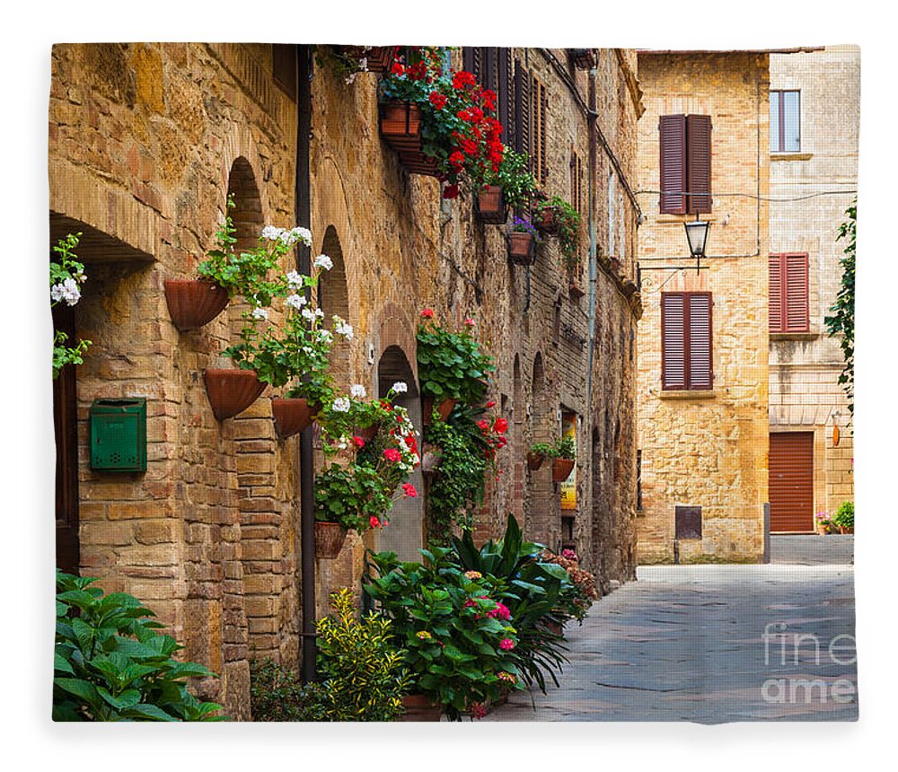Europe Fleece Blanket featuring the photograph Pienza Street by Inge Johnsson