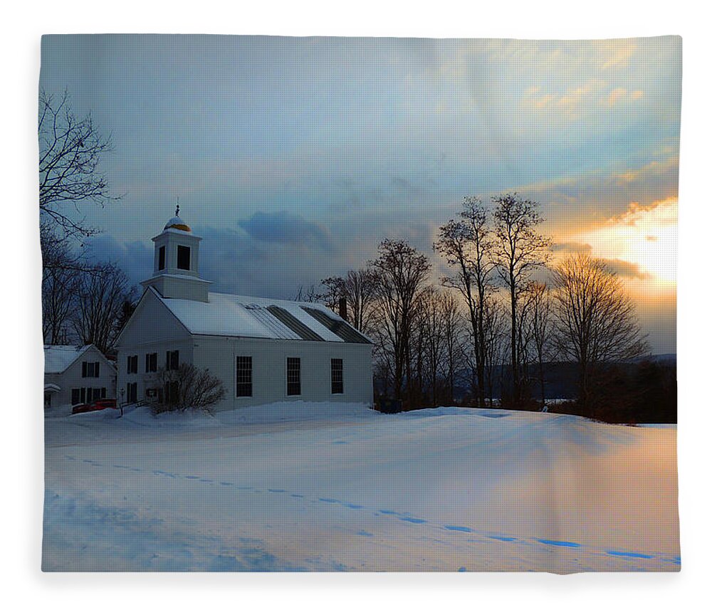 Church Fleece Blanket featuring the photograph Piermont Church in Winter Light by Nancy Griswold